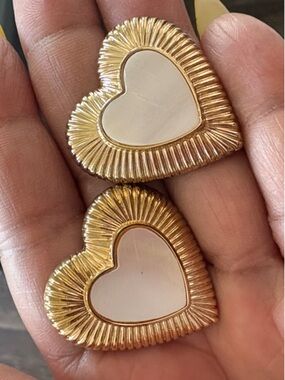 Baublebar Gold Heart Statement Earrings with White Mother of Pearl Inset